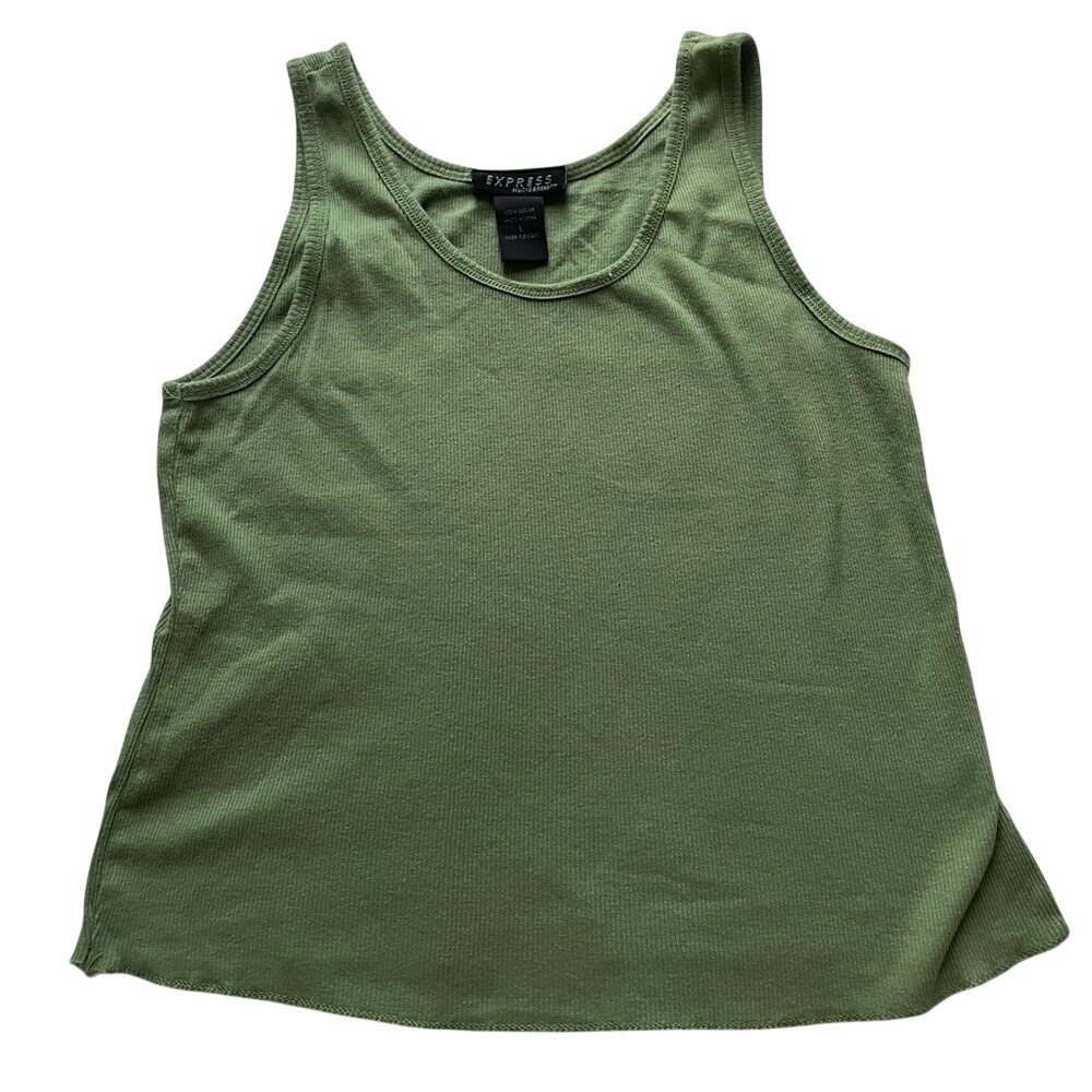 Express Green Y2K Ribbed Tank Top, L‎
